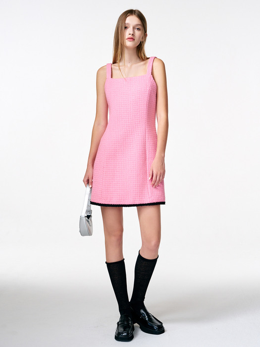 Trimmed Tweed Mini Dress, Pink
