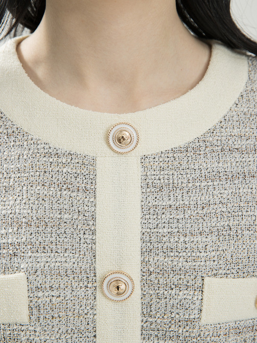 Tweed Zipper Mini Dress Cream