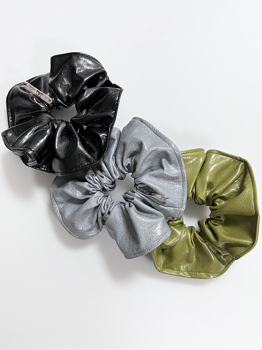Crinkle Leather Scrunchie [3color]