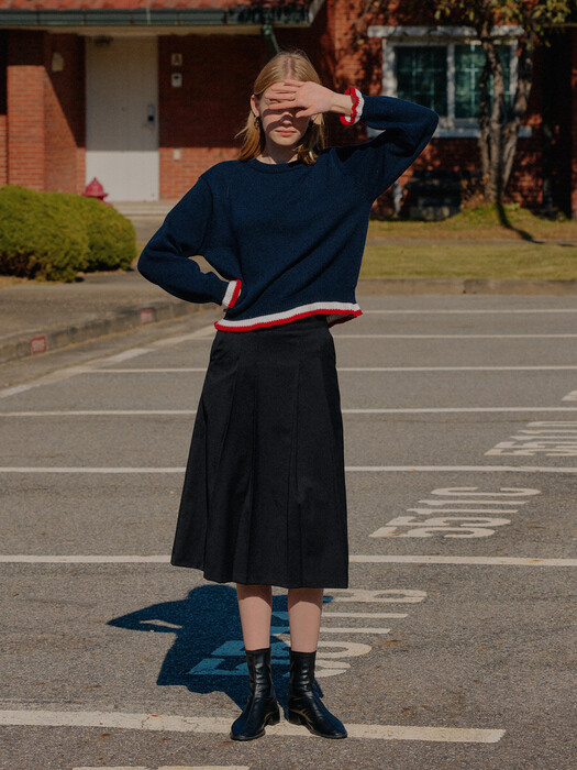 TUCKED WOOL SKIRT_BLACK