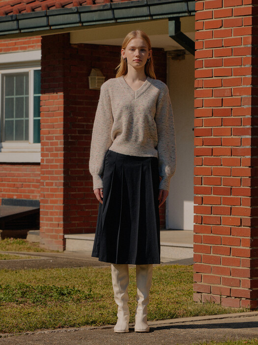 TUCKED WOOL SKIRT_BLACK