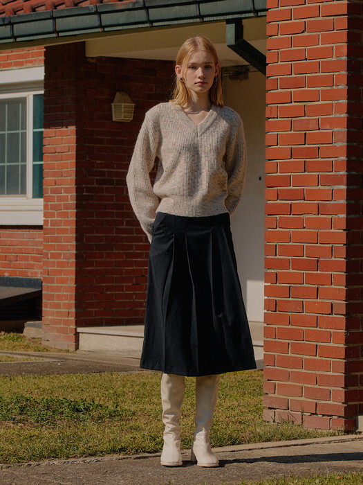 TUCKED WOOL SKIRT_BLACK