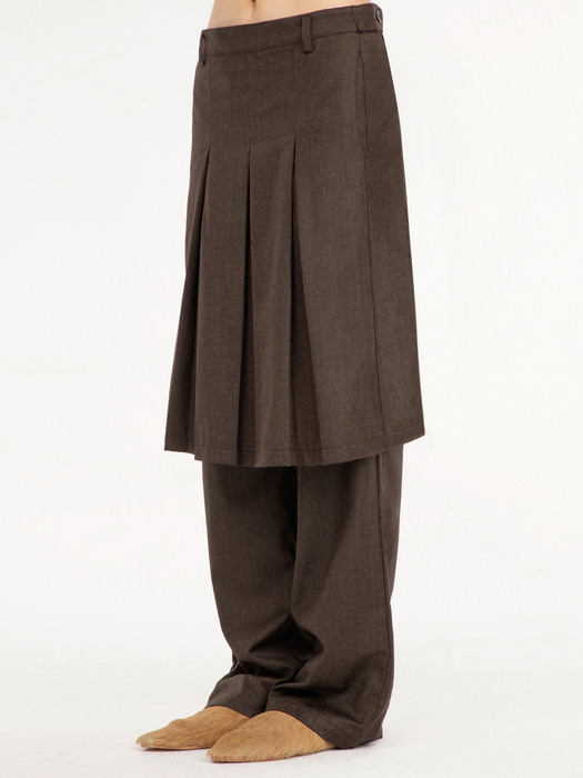 G_PLEATS SKIRT_PANTS / BROWN