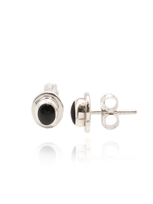 Onyx Oval Line Stud Silver Earring Ie298 [Silver]