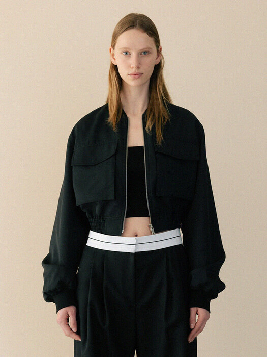 volume cropped blouson jacket (black)