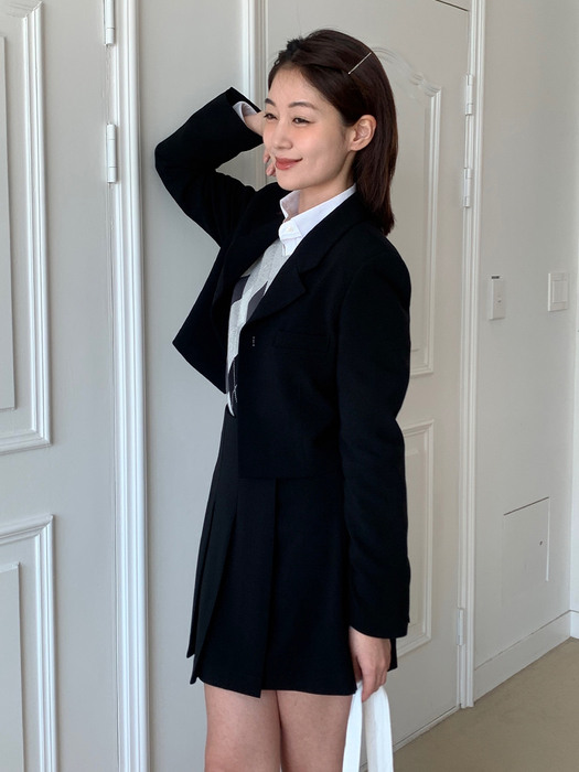 [Drama Signature] Cropped Blazer+Pleated Mini Skirt SET