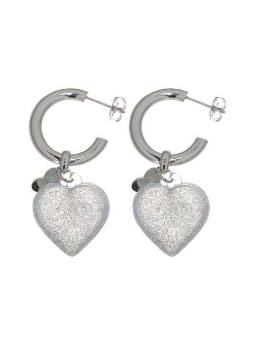 Glitter Heart Earrings (Silver)