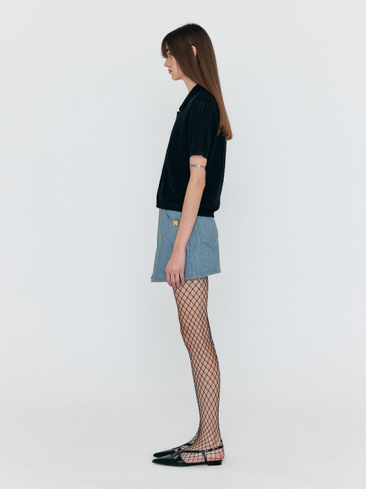 WENETA Asymmetric Front Denim Mini Skirt - Grey Blue