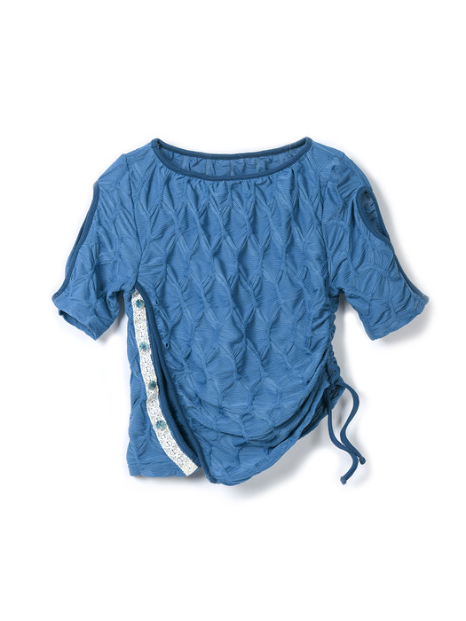 Laced Wrinkle String T-Shirt (Blue)