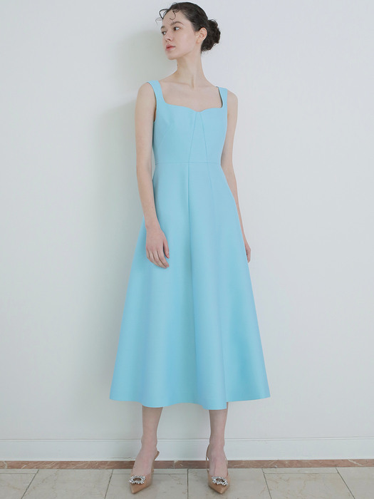 Mikado silk slip long dress Sky blue