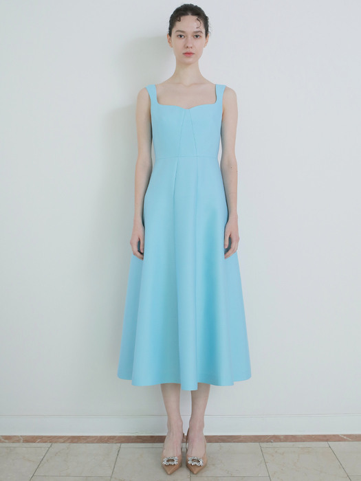 Mikado silk slip long dress Sky blue