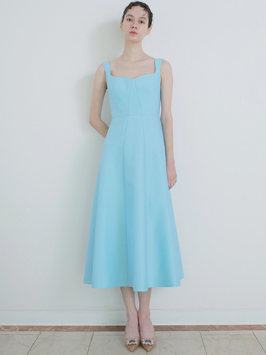 Mikado silk slip long dress Sky blue