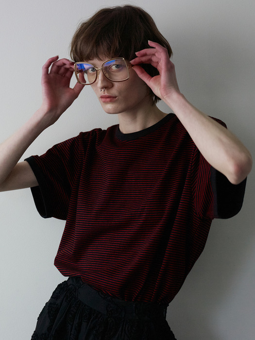 UNISEX, Marine Stripe Ringer T / Cherry Coke