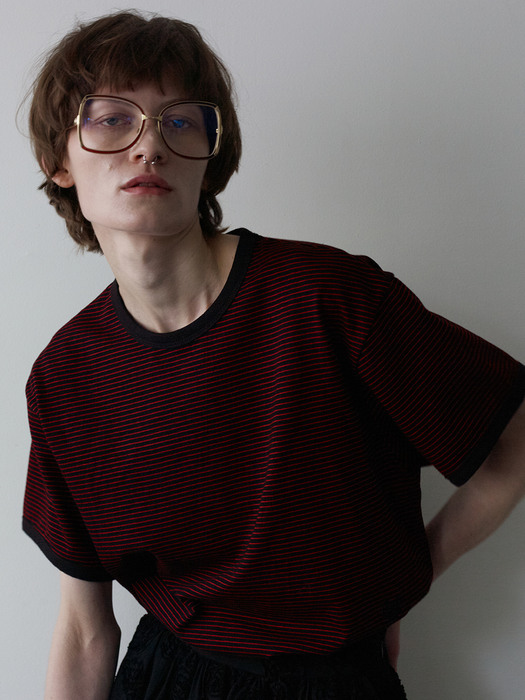 UNISEX, Marine Stripe Ringer T / Cherry Coke