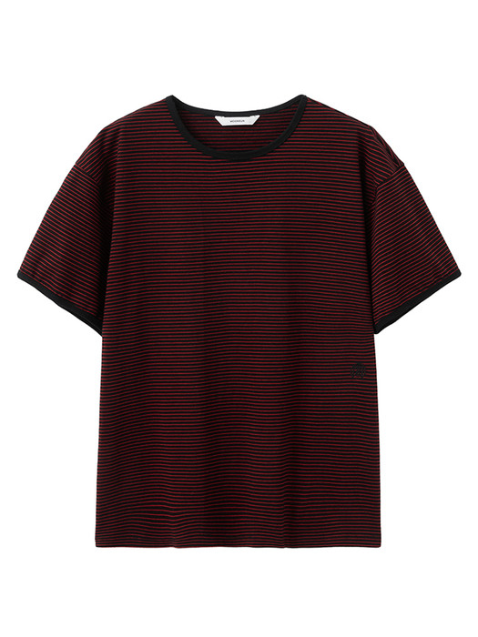 UNISEX, Marine Stripe Ringer T / Cherry Coke