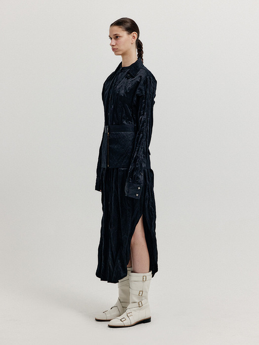 XYO Shirt Dress with Separable Collar and Skirt Belt - Black