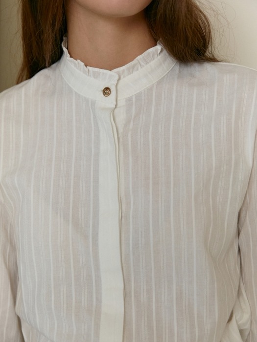 gold button frill blouse (white)
