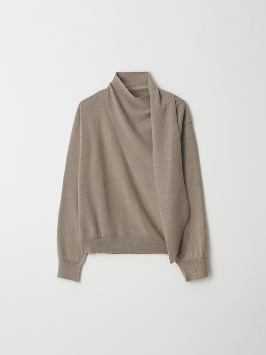 WOOL SCARF WRAPPED-NECK KNIT TOP