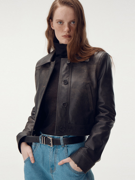 Single Breasted Leather Jacket, Black