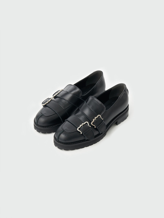 XED Buckle Strap Loafers - Black