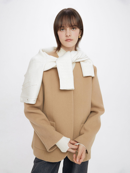 Non-collar Jacket in Beige VW3WJ031-91