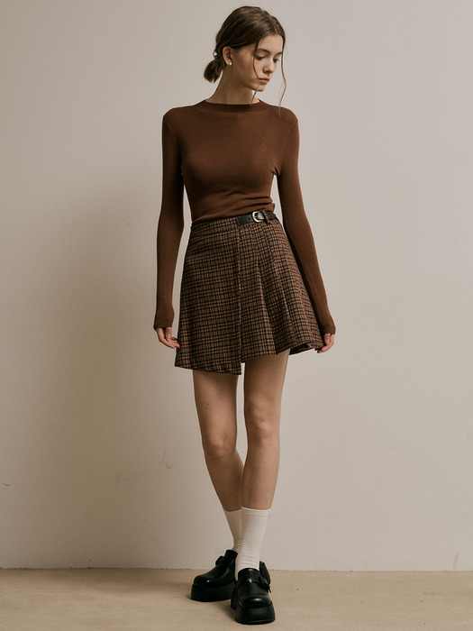 WD_Irregular half pleated skirt_BROWN