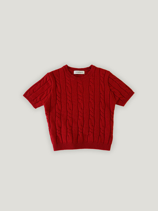 Cable Knit Half Sleeves (Tomato)