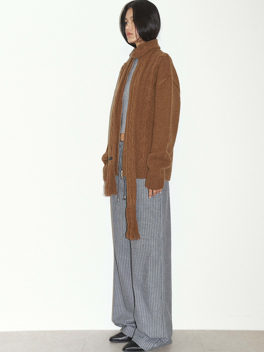 WOOL CABLE KNITTED JACKET (CAMEL)