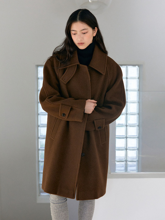 MELISA textured raccoon-wool blamacaan middle coat_Chocolate Brown