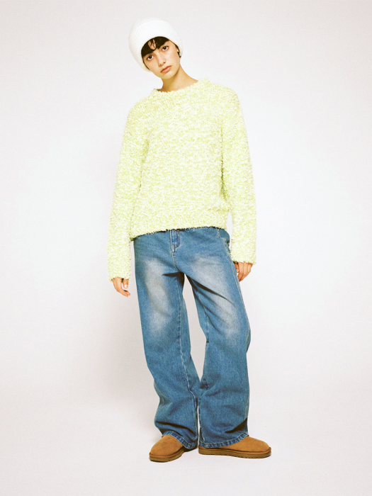 R TWO TONE BOUCLE KNIT TOP_YELLOW GREEN