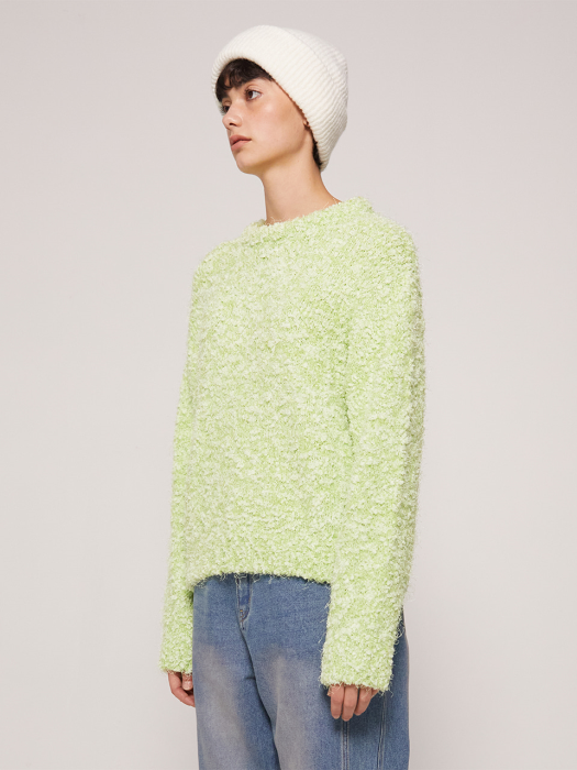 R TWO TONE BOUCLE KNIT TOP_YELLOW GREEN