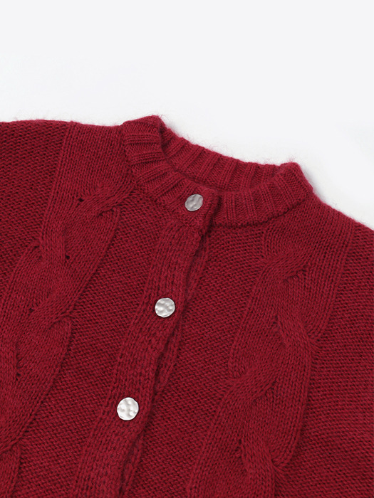Merry Mohair Cable Knit Cardigan (Red)