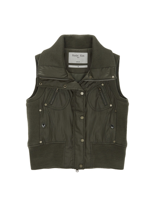 KNIT POINT HIGH NECK VEST JUMPER IN KHAKI