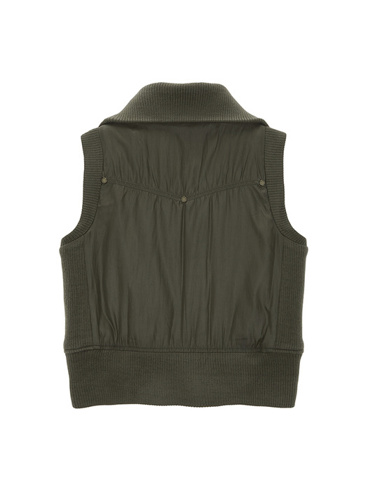 KNIT POINT HIGH NECK VEST JUMPER IN KHAKI