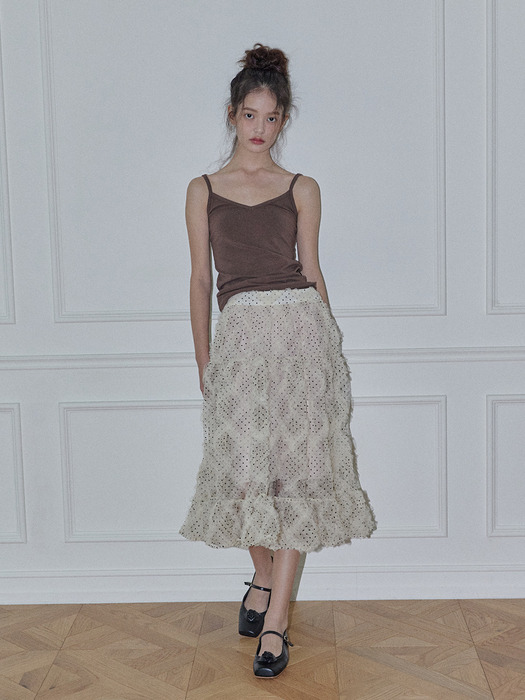 Polka dot frill skirt / Champagne