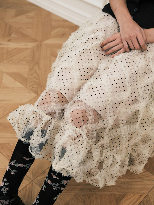 Polka dot frill skirt / Champagne