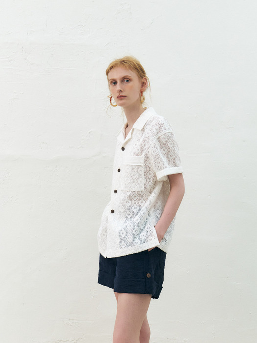 Lace Embroidered Cotton Shirt, White