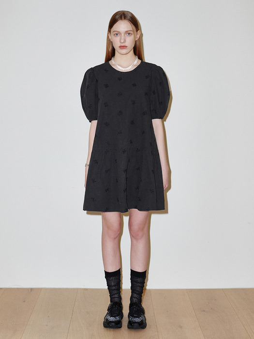 Ribbon Embroidered Dress BLACK