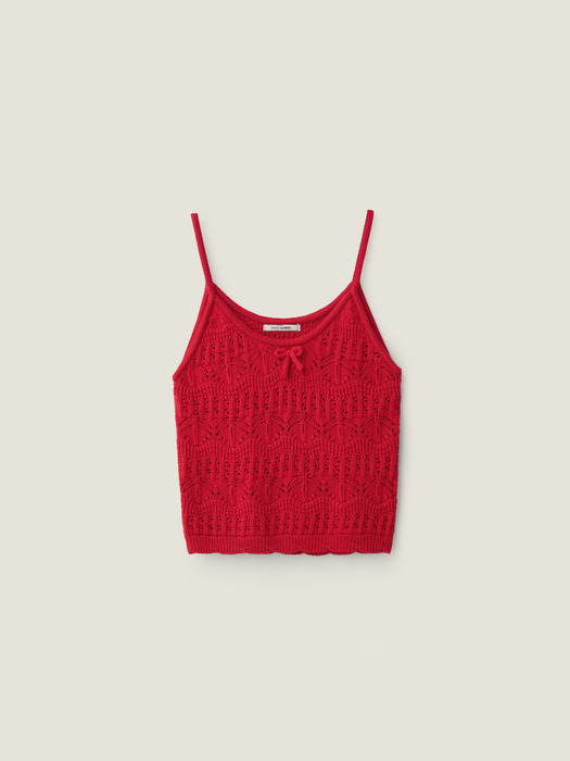 Ribbon point punching bustier knit - Red