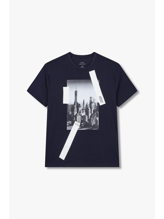AX 남성 시티 앤 로고 테이프 티셔츠-네이비(A414130022)