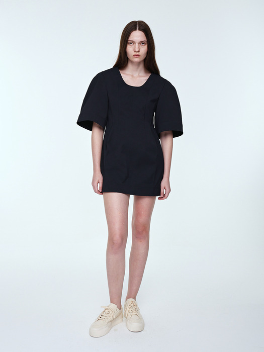 Volume Sleeve Mini Dress _ Navy