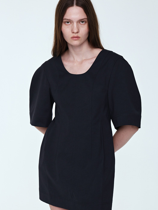 Volume Sleeve Mini Dress _ Navy