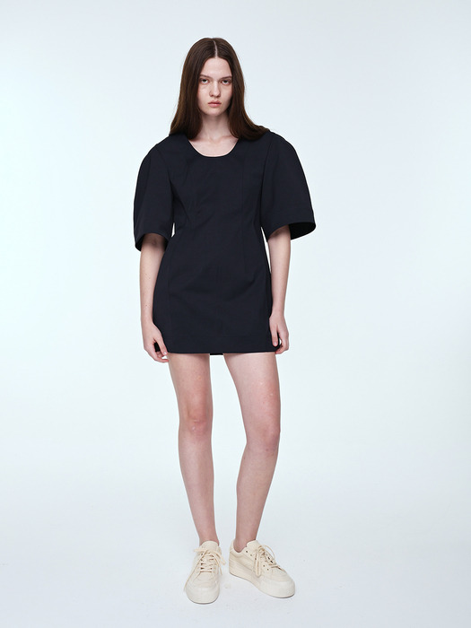 Volume Sleeve Mini Dress _ Navy