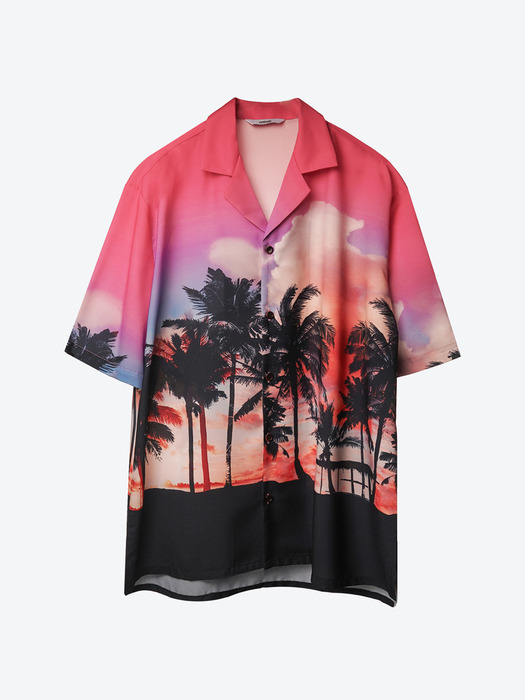 Palmtree Printed Bowling Shirt[Pink(UNISEX)]_UTS-SS09