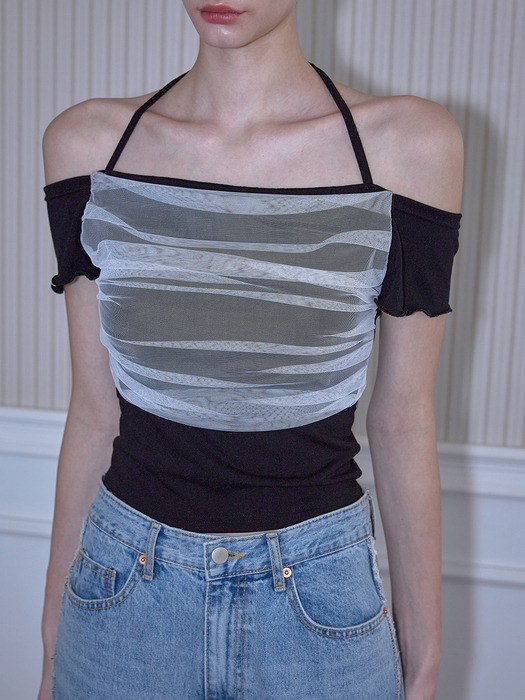 Sha Layered Halter T-shirt [Black]