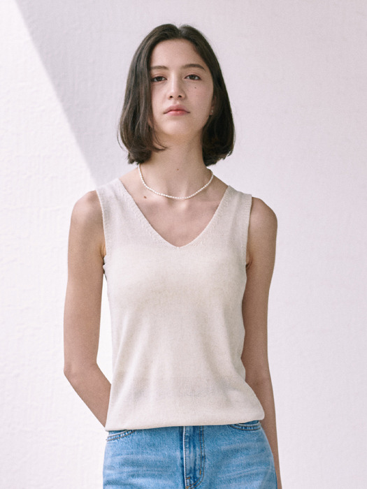 V-Neck Sleeveless Knit_2color