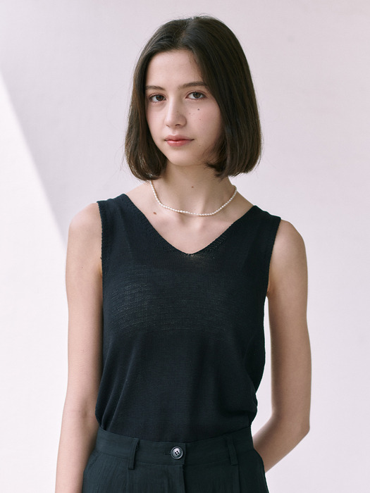 V-Neck Sleeveless Knit_2color