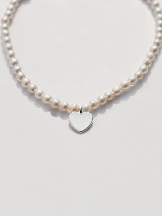 Bebe silver heart water pearl Bracelet 실버925 미니하트 참 담수진주 팔찌 3mm