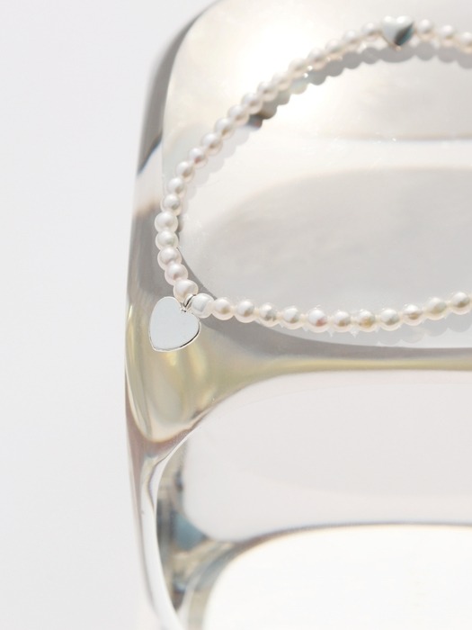 Bebe silver heart water pearl Bracelet 실버925 미니하트 참 담수진주 팔찌 3mm