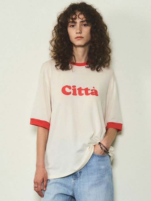 Retro Citta Logo Overfit Ringer T-shirt_CTT320(Cream)